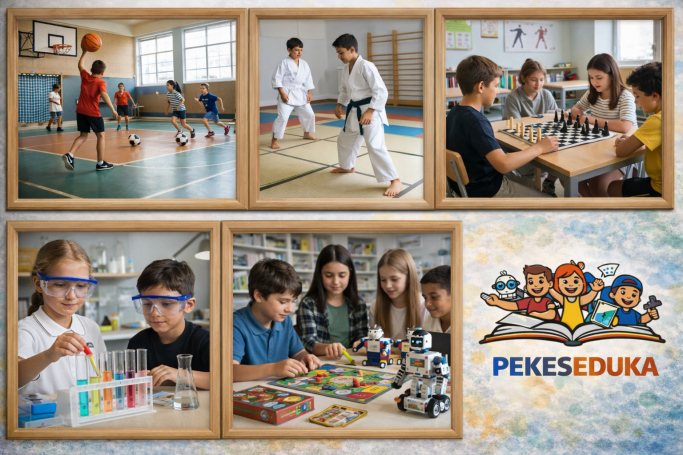 Niños participando en diversas actividades educativas y deportivas.